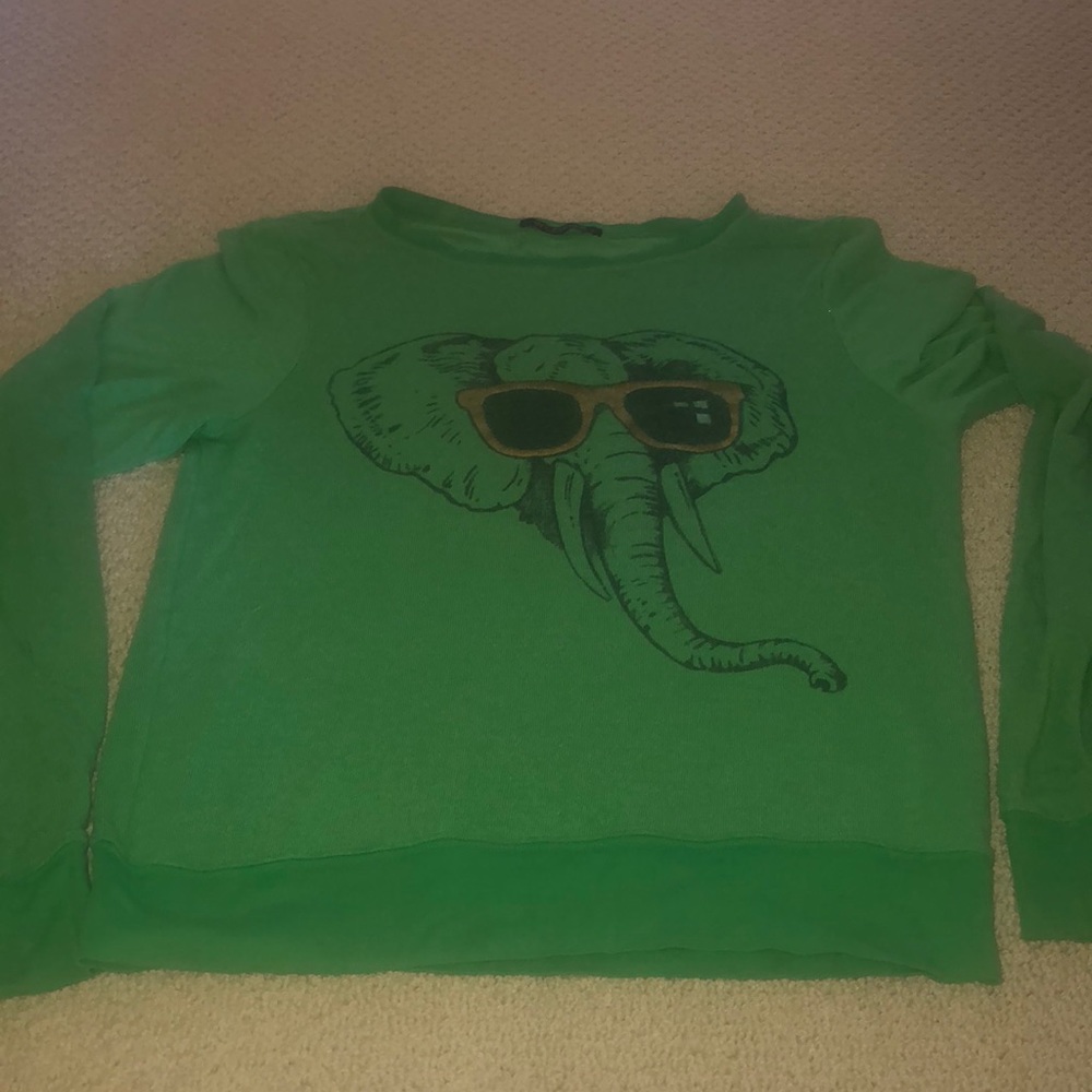 Wildfox green sweatshirt elephant gold glasses s